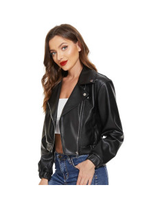 Chaqueta de Cuero Sintético Fahsyee para Mujeres - Blazer Corto Negro S-XXL 2
