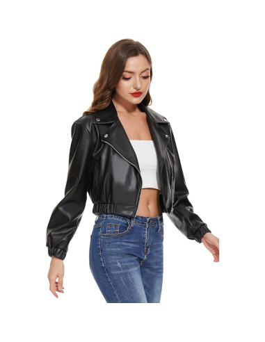 Chaqueta de Cuero Sintético Fahsyee para Mujeres - Blazer Corto Negro S-XXL