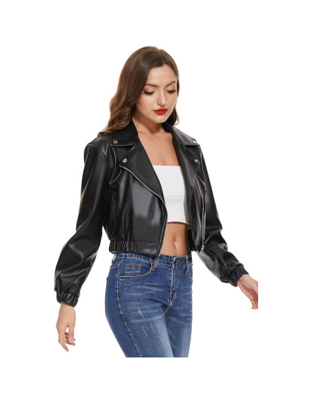 Chaqueta de Cuero Sintético Fahsyee para Mujeres - Blazer Corto Negro S-XXL