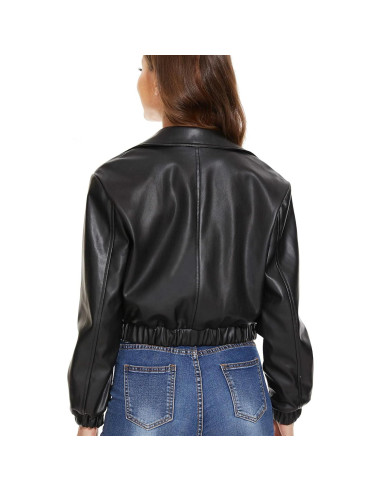 Chaqueta de Cuero Sintético Fahsyee para Mujeres - Blazer Corto Negro S-XXL