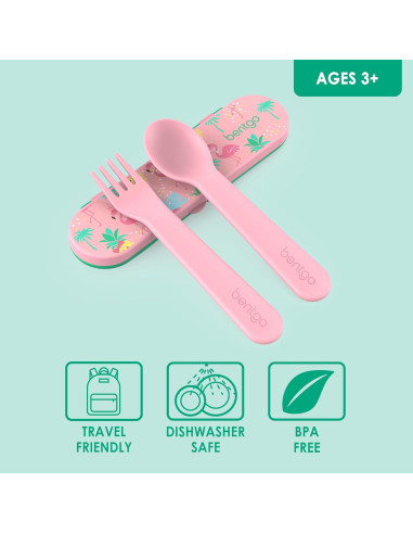 Juego de Utensilios Reutilizables Bentgo Kids - Tenedor y Cuchara Tropical