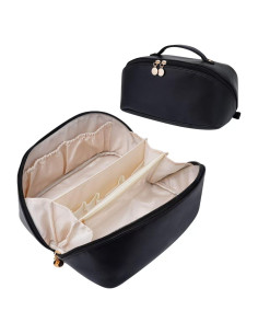 Bolsa de Cosméticos PU Impermeable para Mujeres - Negro