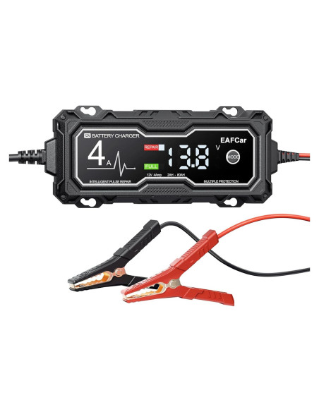 Cargador de Batería 12V EAFCar 4A con Pantalla LCD y Seguridad