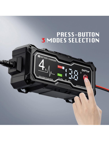 Cargador de Batería 12V EAFCar 4A con Pantalla LCD y Seguridad