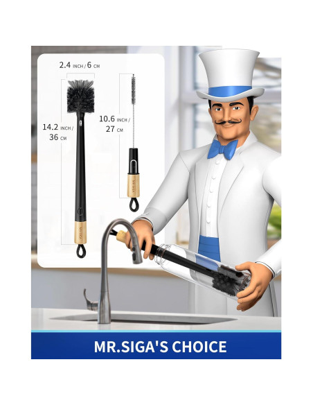 Cepillo Limpiador de Botellas y Pajitas MR.SIGA 2 en 1