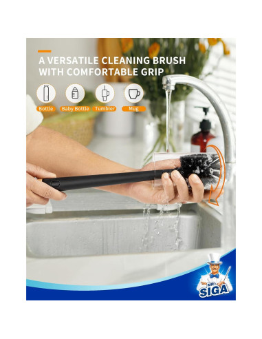 Cepillo Limpiador de Botellas y Pajitas MR.SIGA 2 en 1