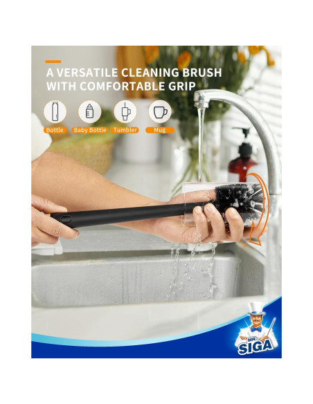 Cepillo Limpiador de Botellas y Pajitas MR.SIGA 2 en 1