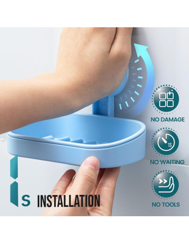 Soporte para Jabón TAILI con Ventosa Azul, Doble Plato, Sin Taladrar