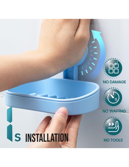 Soporte para Jabón TAILI con Ventosa Azul, Doble Plato, Sin Taladrar