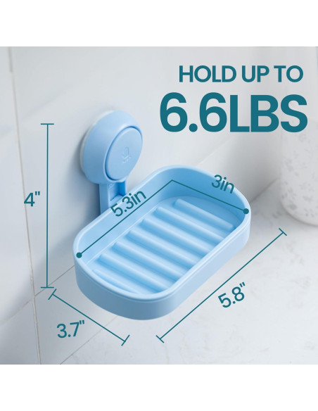 Soporte para Jabón TAILI con Ventosa Azul, Doble Plato, Sin Taladrar