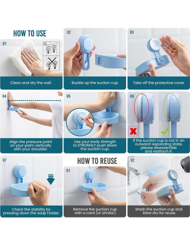 Soporte para Jabón TAILI con Ventosa Azul, Doble Plato, Sin Taladrar