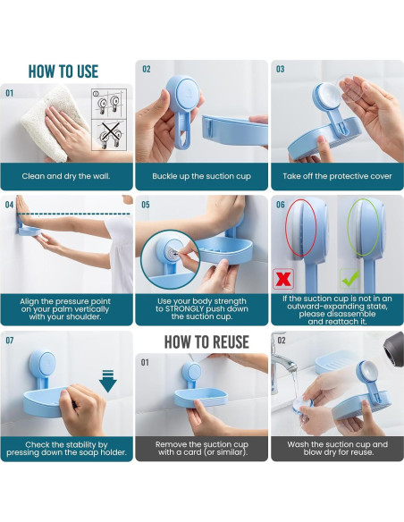 Soporte para Jabón TAILI con Ventosa Azul, Doble Plato, Sin Taladrar