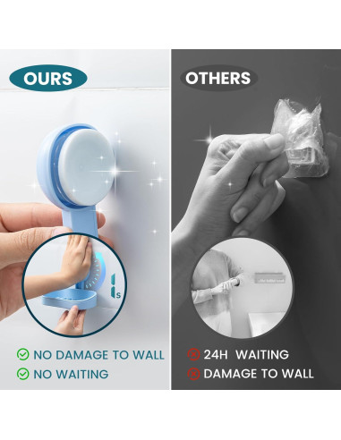 Soporte para Jabón TAILI con Ventosa Azul, Doble Plato, Sin Taladrar