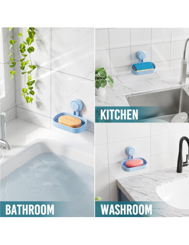 Soporte para Jabón TAILI con Ventosa Azul, Doble Plato, Sin Taladrar