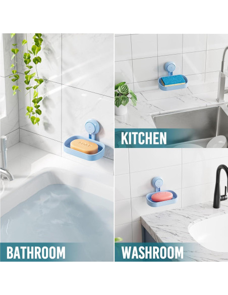 Soporte para Jabón TAILI con Ventosa Azul, Doble Plato, Sin Taladrar