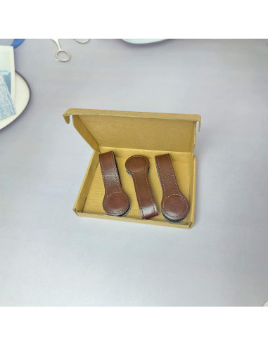 Clips de Toalla Magnéticos Prriudy de Cuero Marrón - 3 Pack