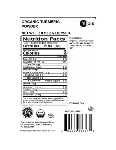 Polvo de Cúrcuma Orgánica Yupik 249 g - Superfood Vegano