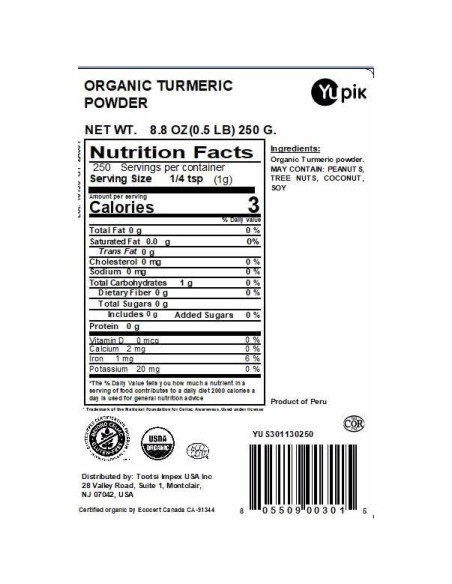 Polvo de Cúrcuma Orgánica Yupik 249 g - Superfood Vegano