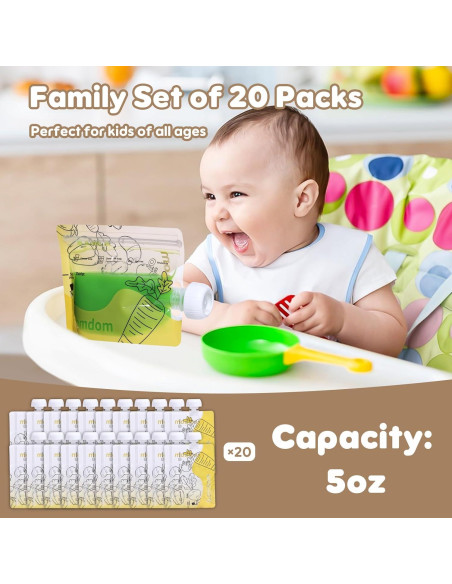 20 Bolsas Reutilizables para Comida Bebé Gemdom 150ml BPA Libre