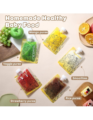 20 Bolsas Reutilizables para Comida Bebé Gemdom 150ml BPA Libre