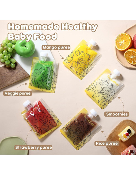 20 Bolsas Reutilizables para Comida Bebé Gemdom 150ml BPA Libre