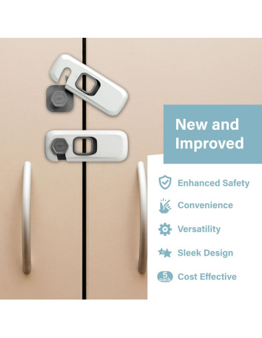 Paquete de 5 Cerraduras de Seguridad para Niños Gris - HT-Cupboard Locks