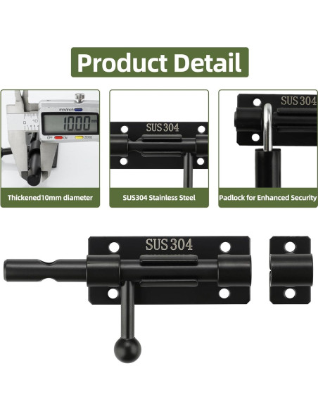 Pestillo Deslizante Alise de Acero Inoxidable 10cm Negro Pestillo Deslizante Alise de Acero Inoxidable 10cm Negro