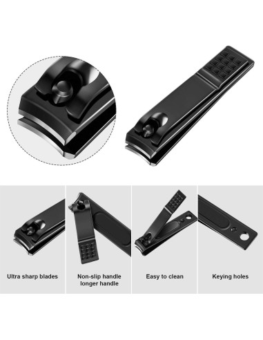 Juego de Cortauñas Yaomiao 12 Piezas Acero Inoxidable Negro