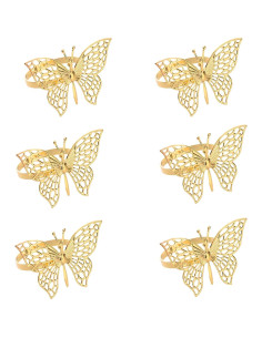 Juego de 6 Anillos para Servilletas WELLYUK Mariposa Dorada 2