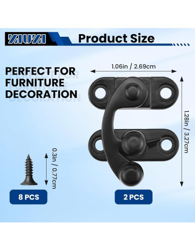 Cierre de Hasp Antiguo ZIUZI Negro para Caja de Joyería - 2 Piezas
