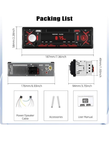 Estéreo de Coche Bluetooth CAMECHO 1 Din MP3 USB FM
