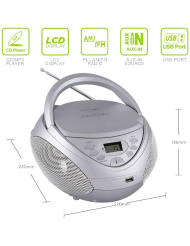 Boombox Portátil HANNLOMAX HX-326CD CD/MP3, Radio AM/FM, USB