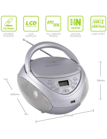 Boombox Portátil HANNLOMAX HX-326CD CD/MP3, Radio AM/FM, USB