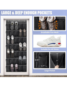 Organizador de Zapatos Tiblue 35 Bolsillos Malla Negro 2