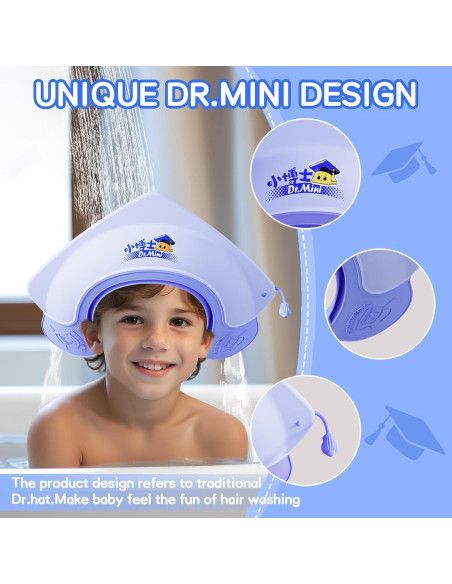 Gorro de Ducha para Bebé Lonlown Ajustable 1-8 Años Azul