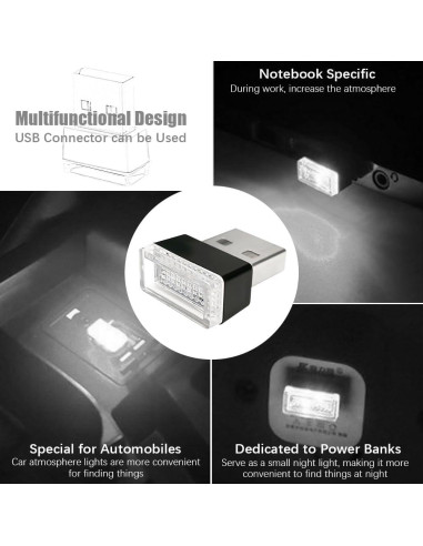 Luz LED USB para Auto Pincuttee 4PCS Blanca - Ambiente Interior