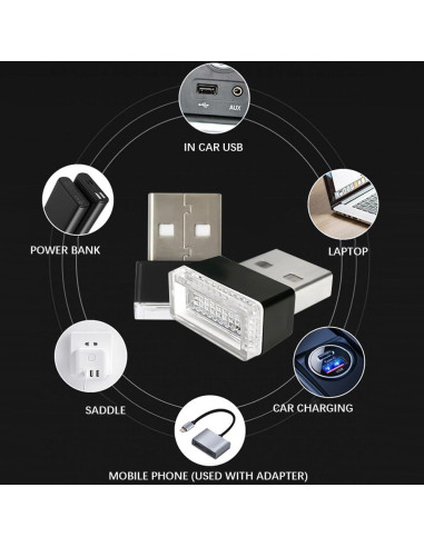 Luz LED USB para Auto Pincuttee 4PCS Blanca - Ambiente Interior