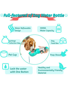 Botella de Agua Portátil para Perros Verabe 350ml Azul Lago 2
