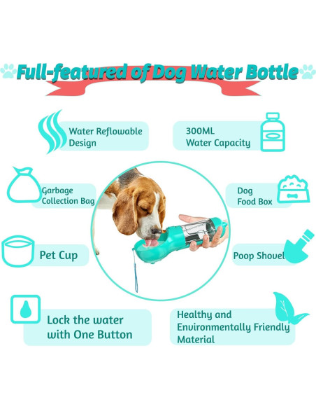 Botella de Agua Portátil para Perros Verabe 350ml Azul Lago