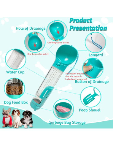 Botella de Agua Portátil para Perros Verabe 350ml Azul Lago