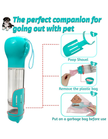 Botella de Agua Portátil para Perros Verabe 350ml Azul Lago