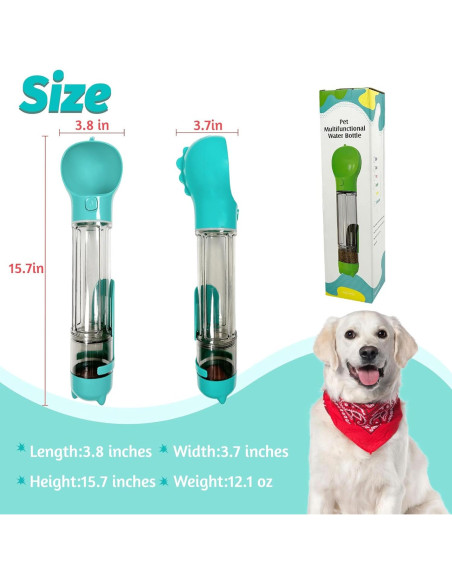 Botella de Agua Portátil para Perros Verabe 350ml Azul Lago