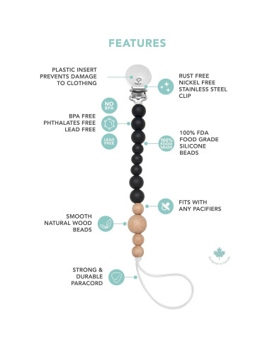 Clip de Chupete de Silicona Loulou Lollipop Negro 25.4 cm