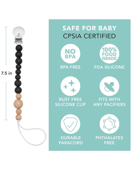 Clip de Chupete de Silicona Loulou Lollipop Negro 25.4 cm