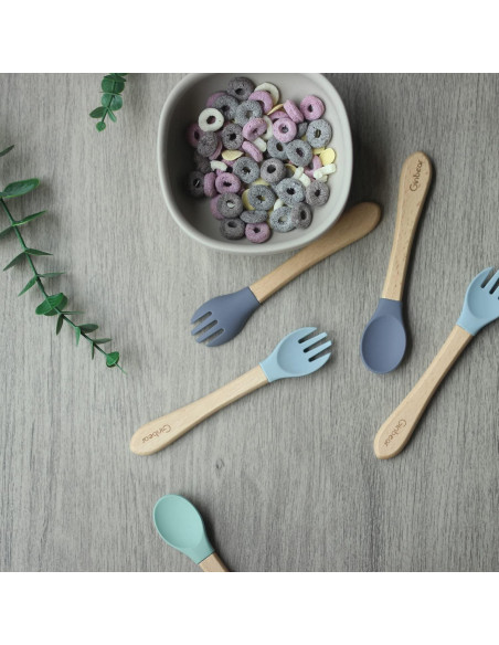 Juego de Cucharas y Tenedores de Silicona Ginbear para Bebés 12-18 meses Juego de Cucharas y Tenedores de Silicona Ginbear para Bebés 12-18 meses