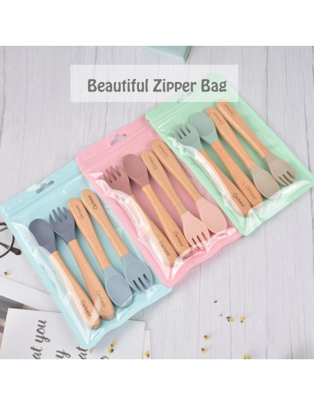 Juego de Cucharas y Tenedores de Silicona Ginbear para Bebés 12-18 meses Juego de Cucharas y Tenedores de Silicona Ginbear para Bebés 12-18 meses