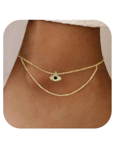 Pulsera de Tobillo NIXMAX Oro 14K Ojo Maligno Ajustable 21cm