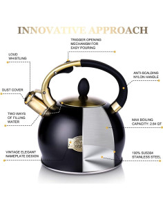 Tetera Silbante SUSTEAS de Acero Inoxidable 2.5L con Mitón 2