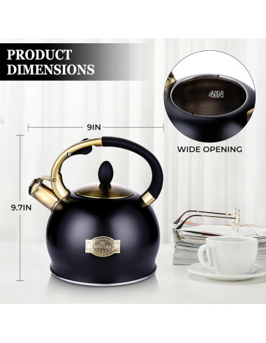 Tetera Silbante SUSTEAS de Acero Inoxidable 2.5L con Mitón