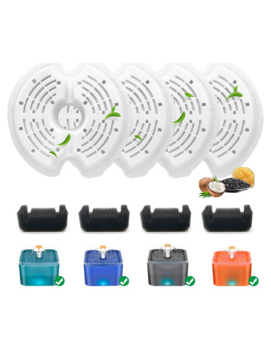 Paquete de 4 Filtros y 4 Esponjas para Fuente de Agua Gatos